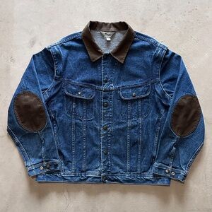 vintage 90s mark's denim jacket with brown canvas elbow patches
